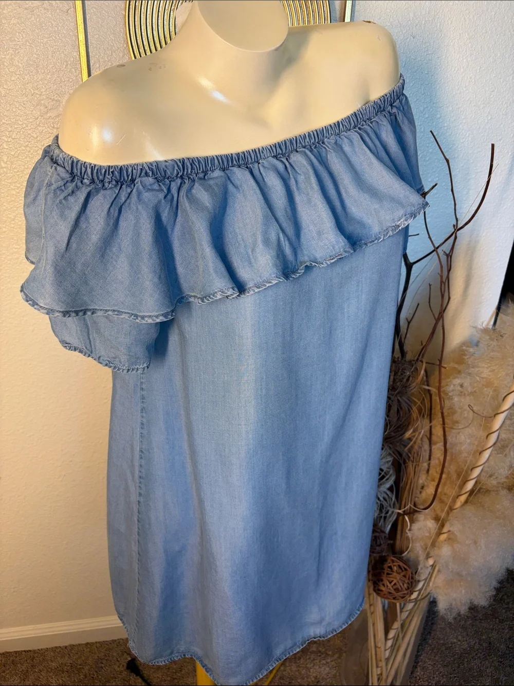 iris Light Blue Off-Shoulder Dress with Ruffle - Picture 6 of 6